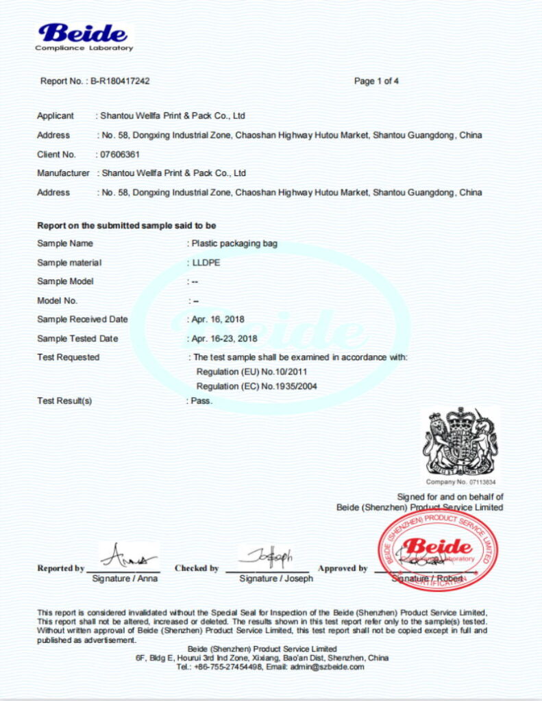 certificate 3 Wellfa chaoshan packaging factory