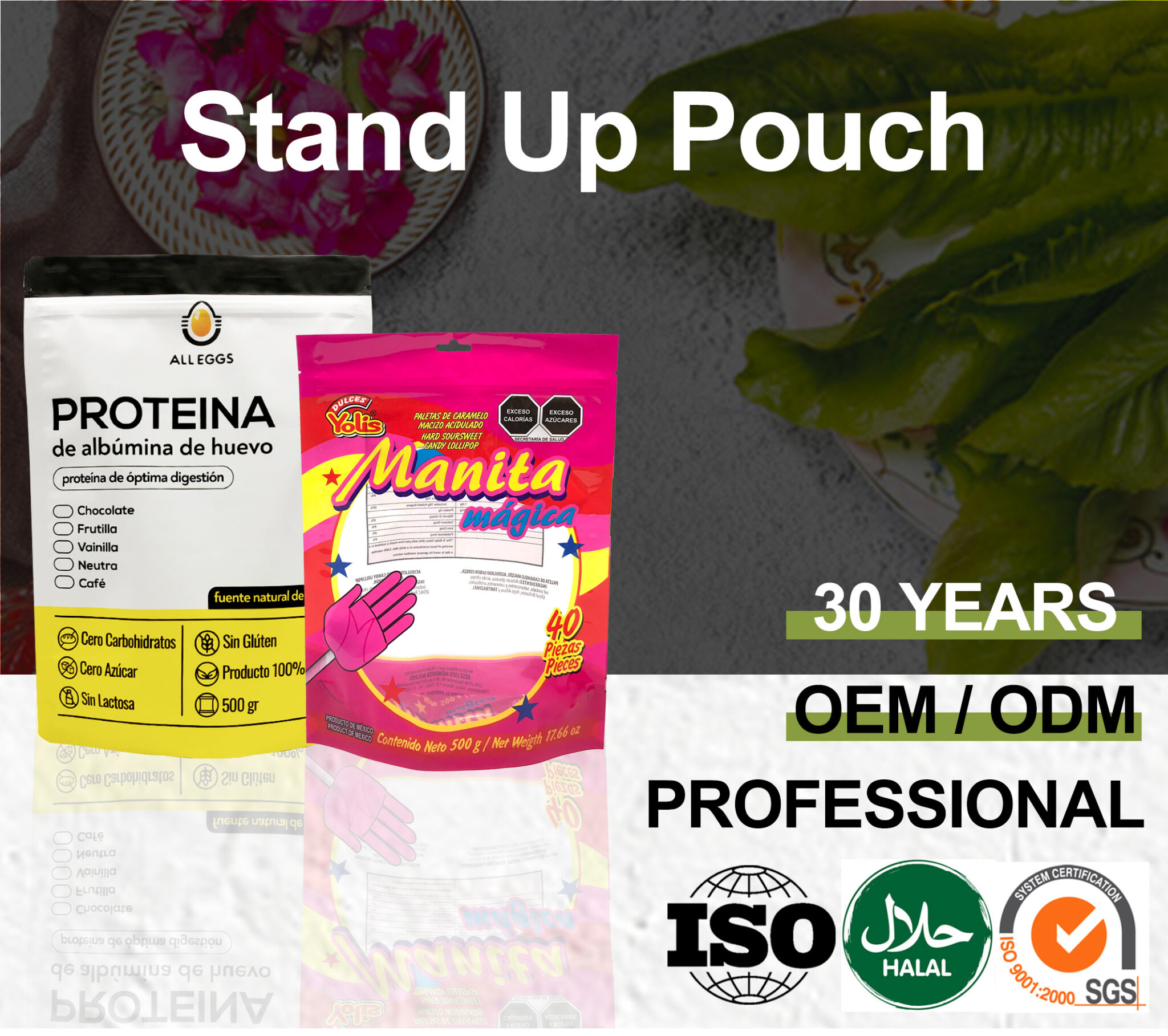 Stand up pouch scaled proteina powder doypack