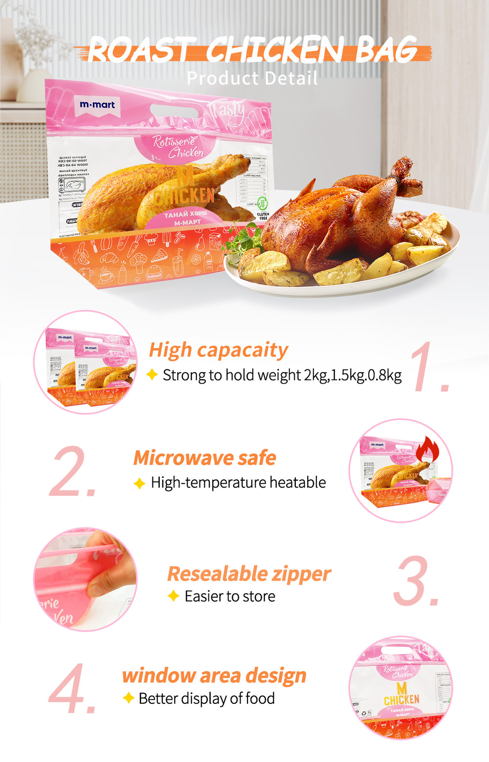 粉色烤鸡袋详情页 chicken packaging company